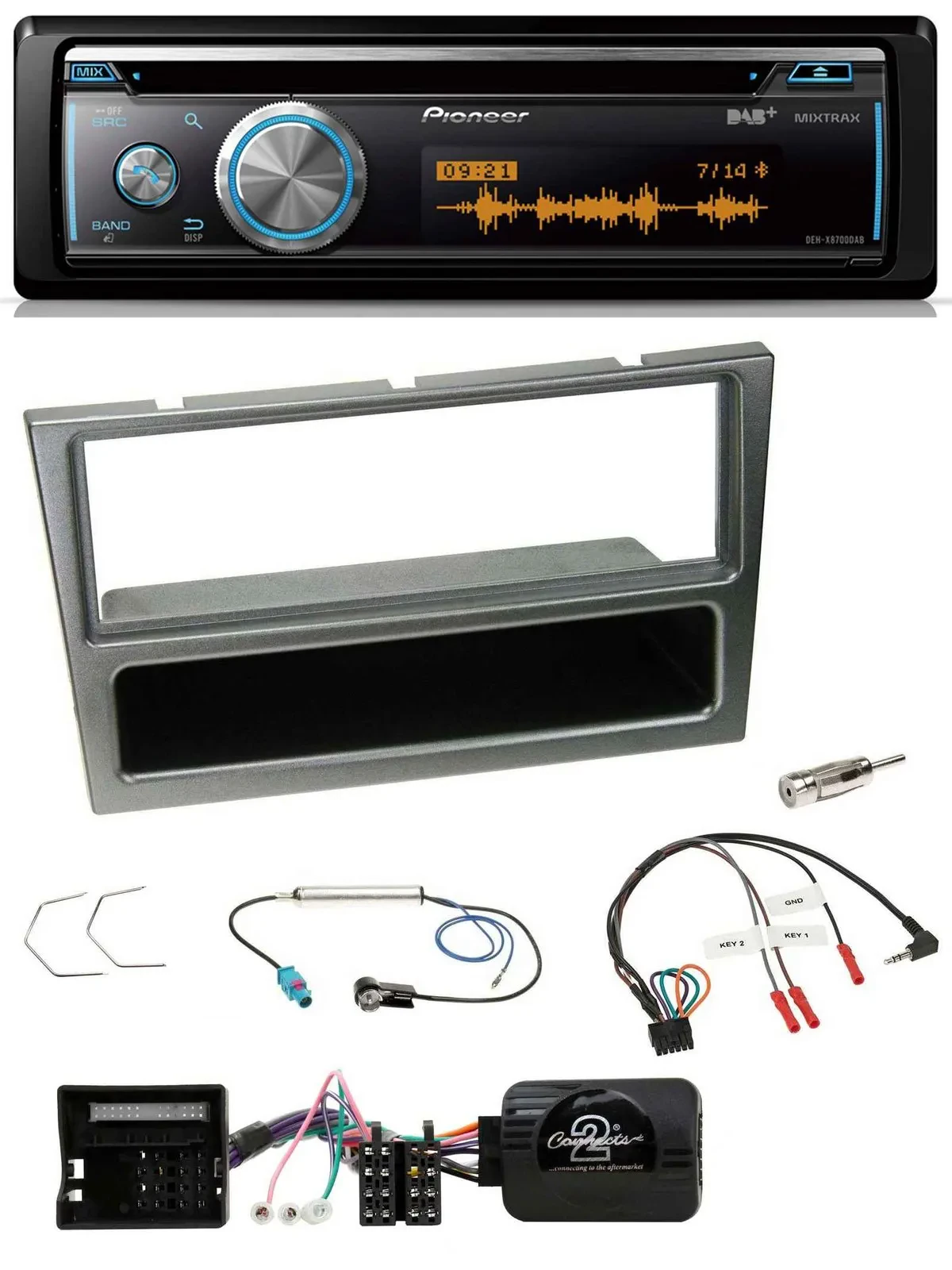 Pioneer Lenkrad DAB USB CD Bluetooth Autoradio für Opel Corsa C 04-06 aluminium