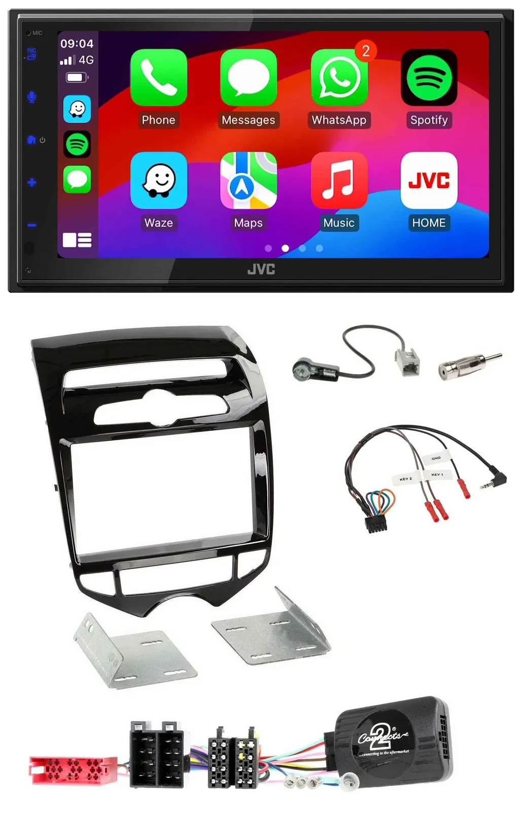 Автомагнитола для Hyundai ix20 JVC 2DIN, Bluetooth, DAB, USB, поддержка кнопок на руле, с 2010, автоматический климат-контроль