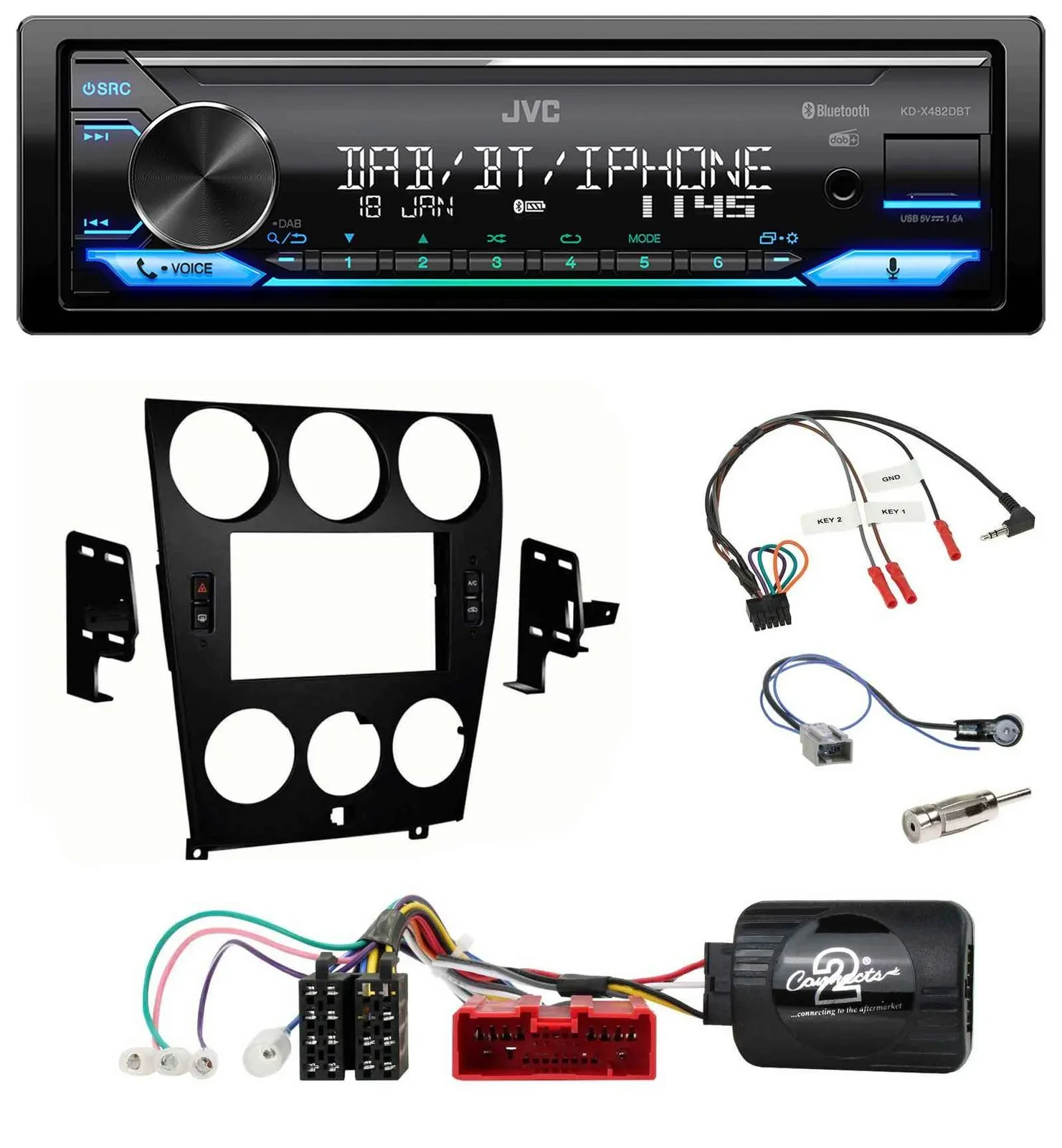 JVC Bluetooth DAB USB Lenkrad Autoradio für Mazda 6 (2006-2008)