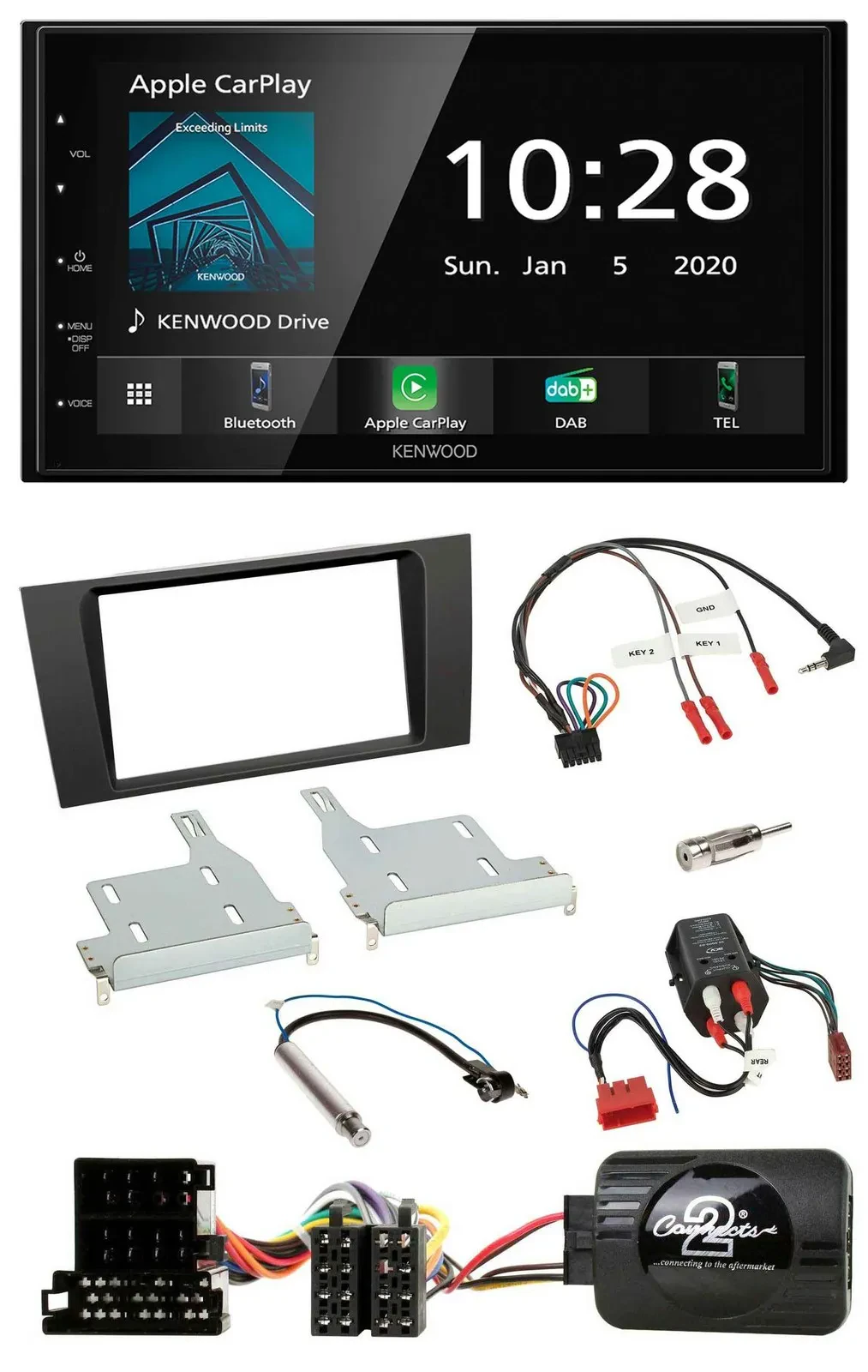Kenwood Bluetooth Lenkrad DAB USB 2DIN Autoradio für Audi A4 99-01 BOSE Vollakti