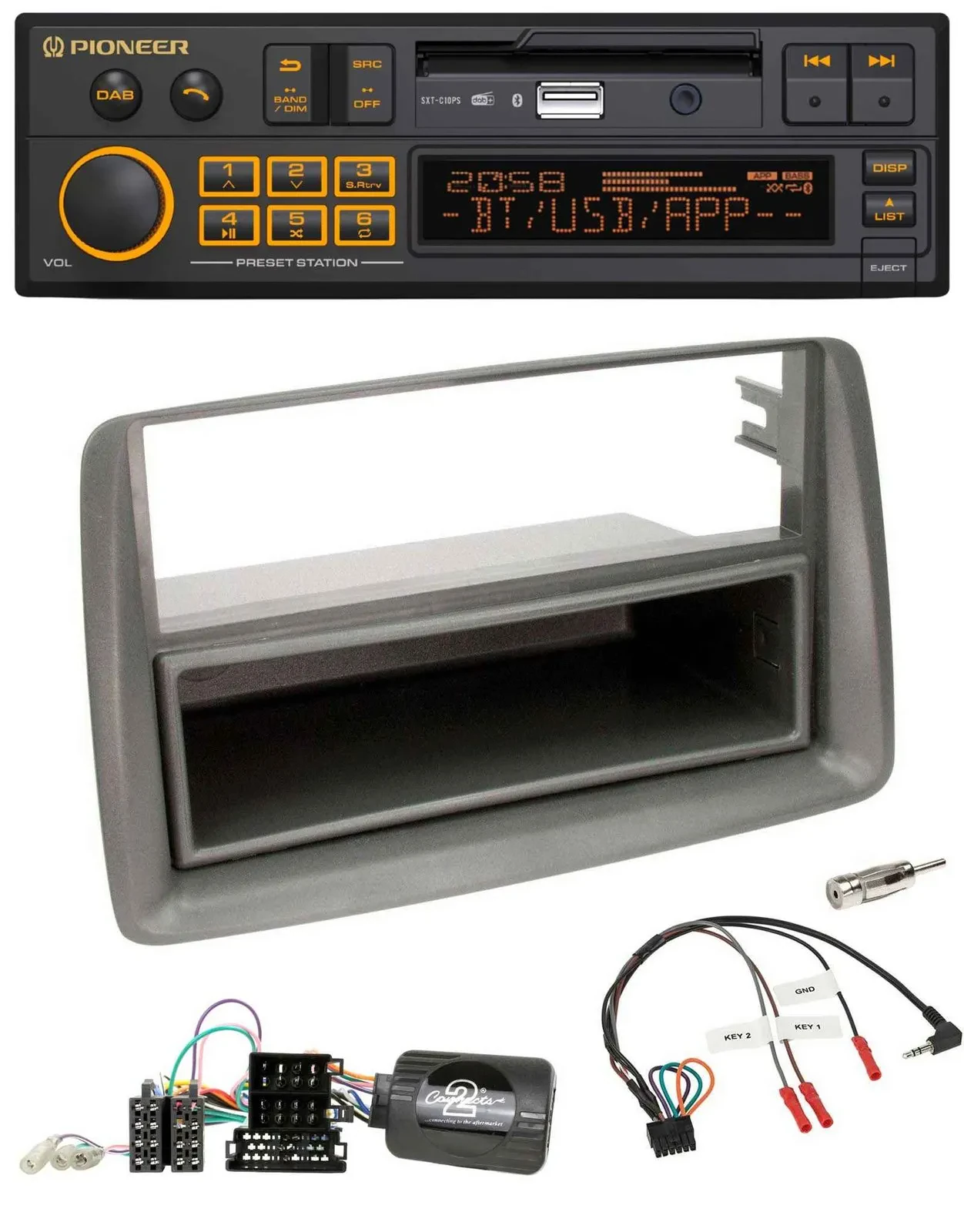 Pioneer DAB Lenkrad USB Bluetooth Autoradio für Fiat Panda 169 2007-2012 grau