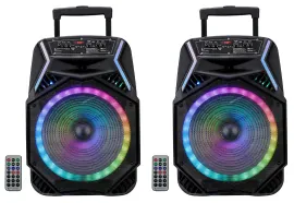 2) Technical Pro RAINB15 15" Bluetooth Battery DJ Party Speakers w/Wireless Link