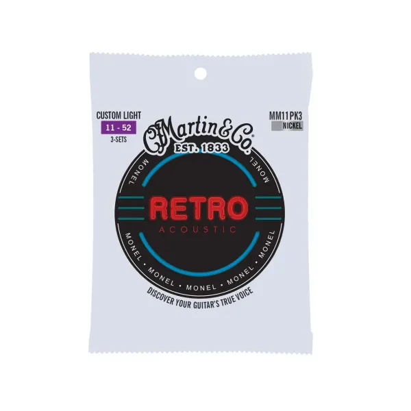 "Martin MM11 Retro Custom Light Monel Acoustic Guitar Strings, 11-52, 3-Pack "