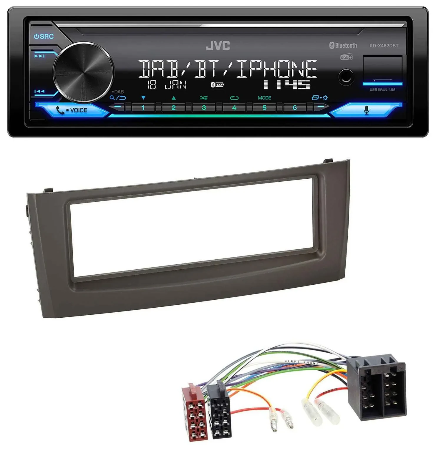 JVC Bluetooth DAB USB MP3 Autoradio für Fiat Grande Punto Punto ab 05 schwarz