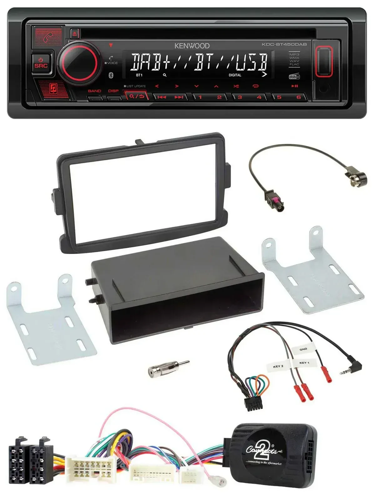 Автомагнитола Kenwood CD, USB, Bluetooth, DAB для Dacia Logan/Sandero (с 2012)