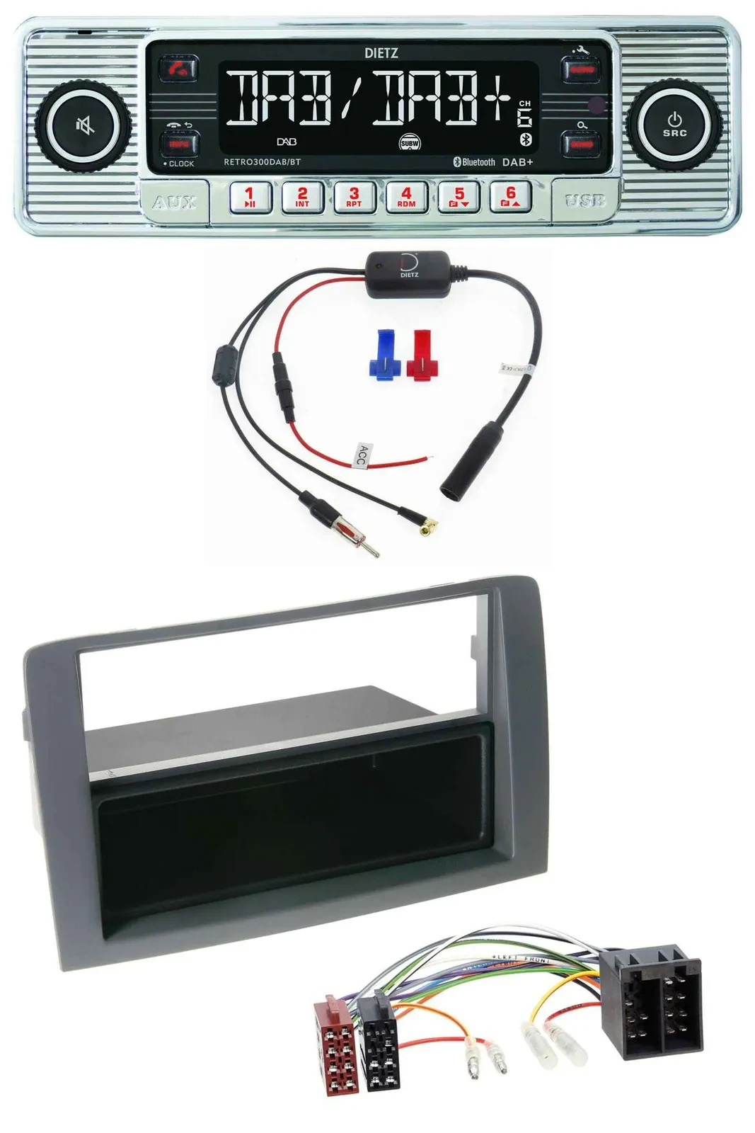 Dietz DAB USB MP3 Bluetooth Autoradio für Fiat Idea (350, 03-11) - grau