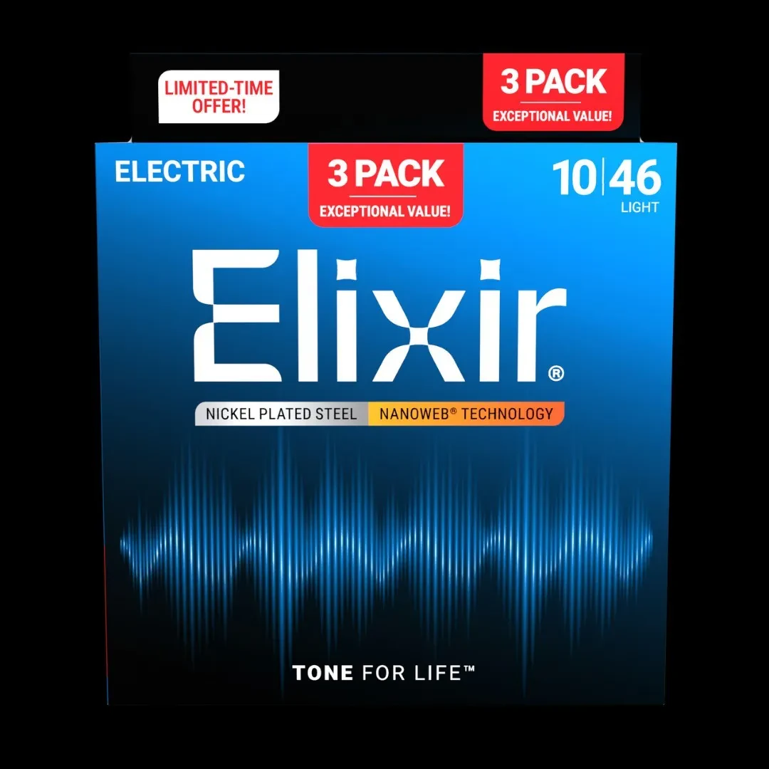 Elixir 3-Pack Nickel Plated Steel Nanoweb Electric Guitar Strings - 10/46 Light