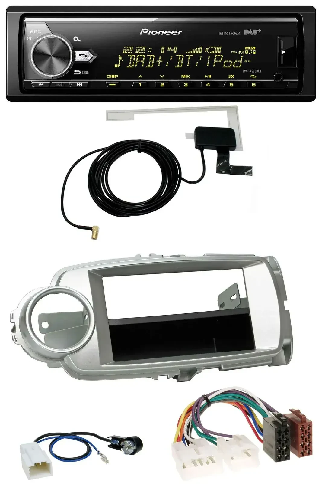 Автомагнитола Pioneer для Toyota Yaris (2011–2014) Bluetooth, DAB, USB, MP3, серебристый