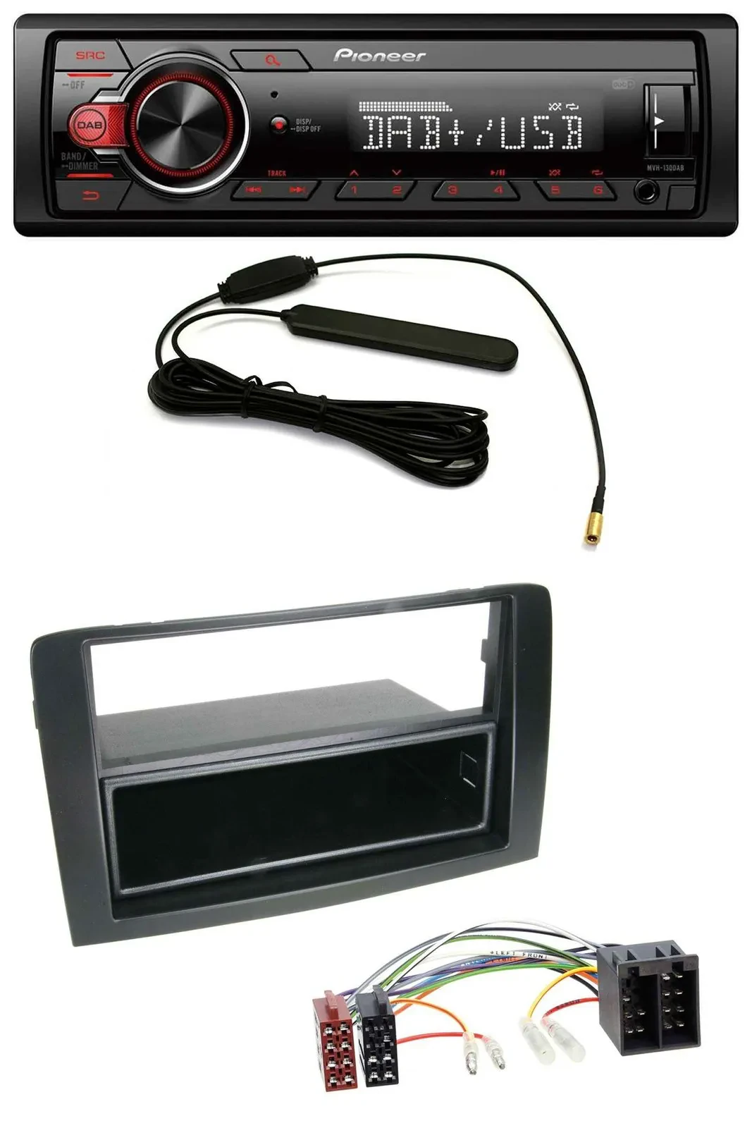 Автомагнитола для Fiat Idea (350 2003–2011) Pioneer 1 DIN, DAB, MP3, USB, AUX, черная