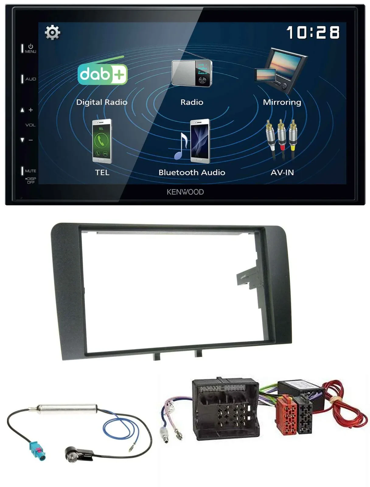 Kenwood 2DIN Bluetooth MP3 USB DAB Autoradio für Audi A3 8P 2003-2012 Aktivsyste