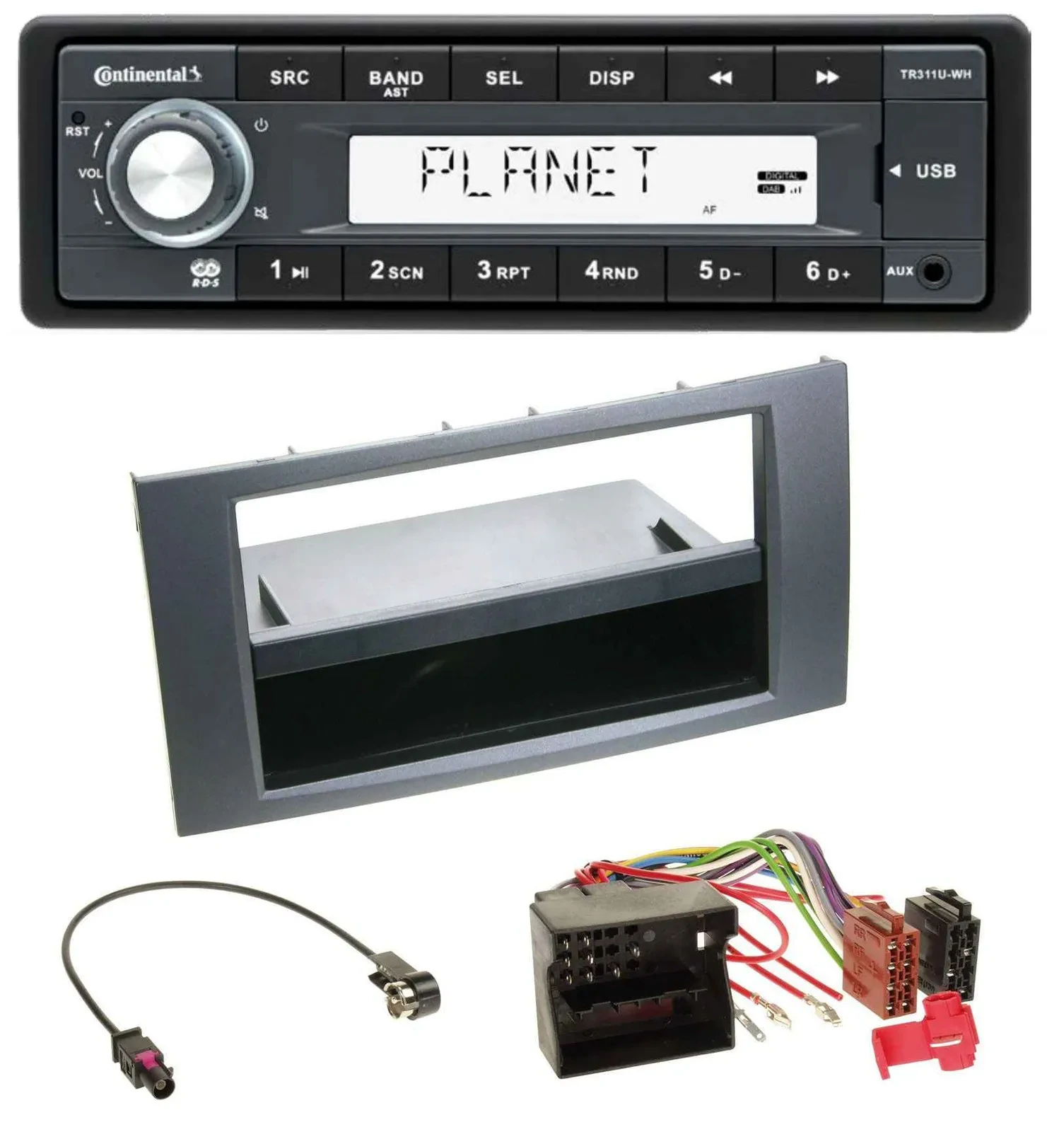 Continental USB MP3 AUX 1DIN Autoradio für Ford Fiesta Focus 04-08 anthrazit