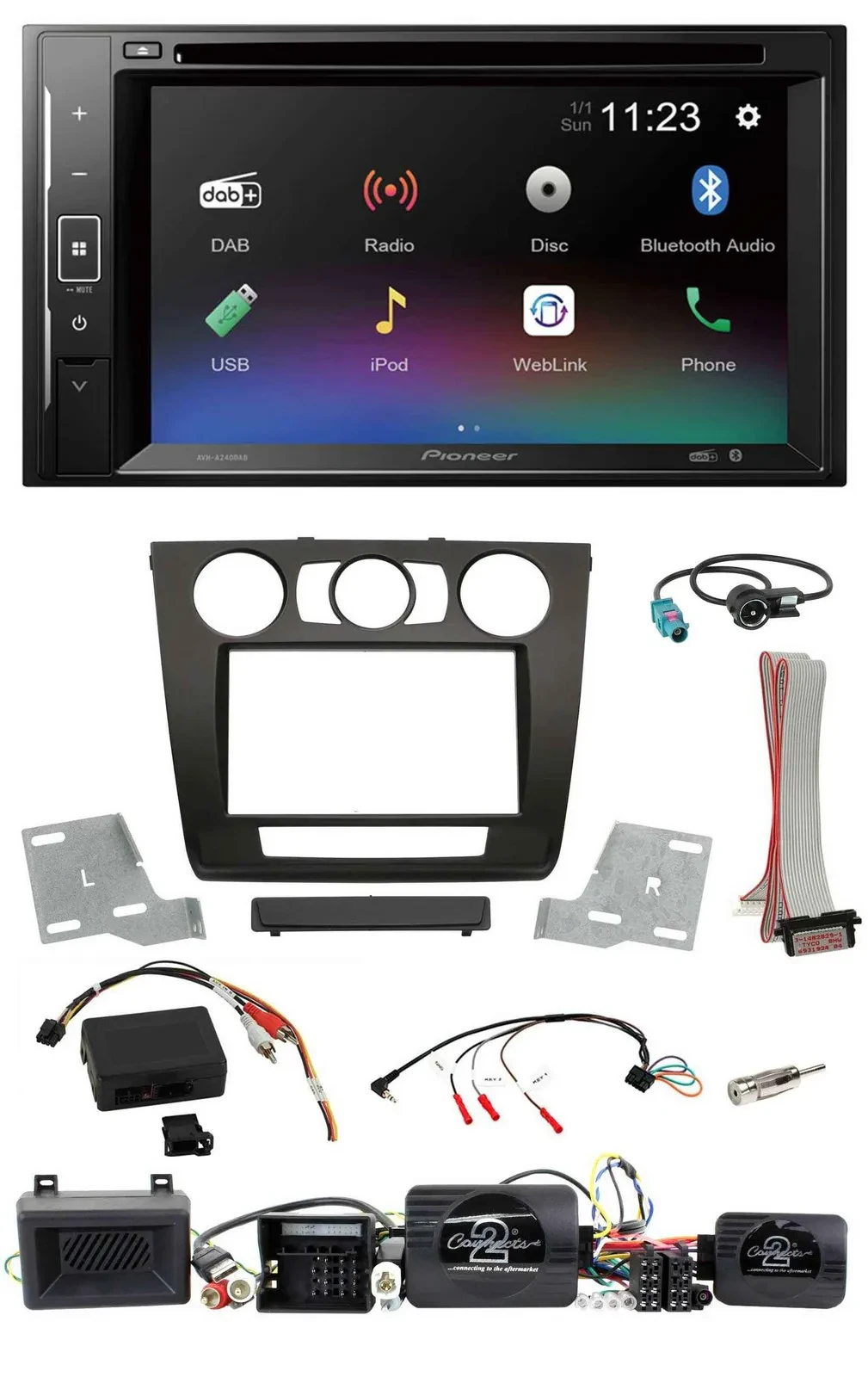 Pioneer Bluetooth Lenkrad USB 2DIN DAB DVD Autoradio für BMW 1er Aktiv PDC man.