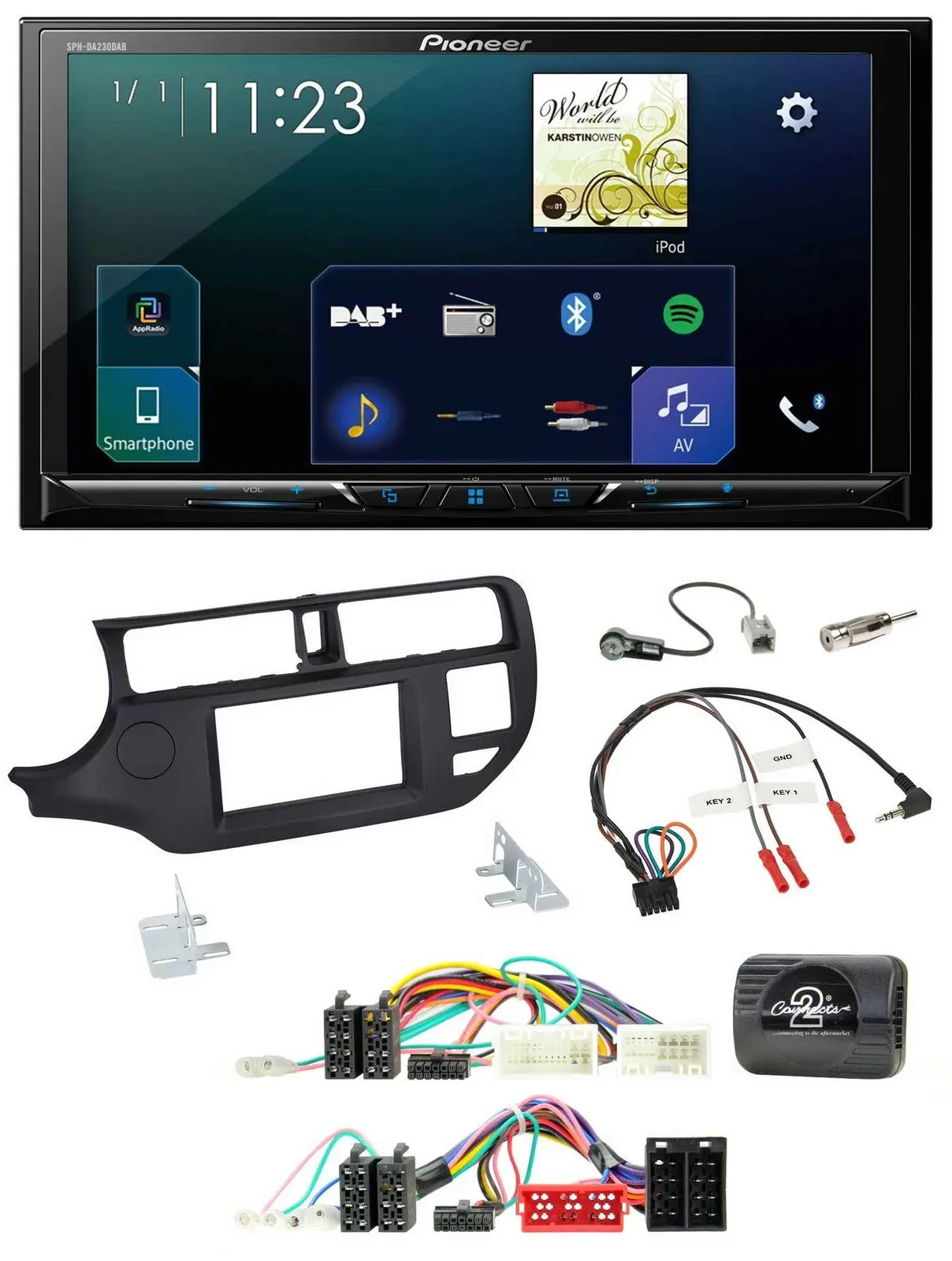 Pioneer Lenkrad Bluetooth USB 2DIN DAB Autoradio für Kia Rio UB 11-15 schwarz