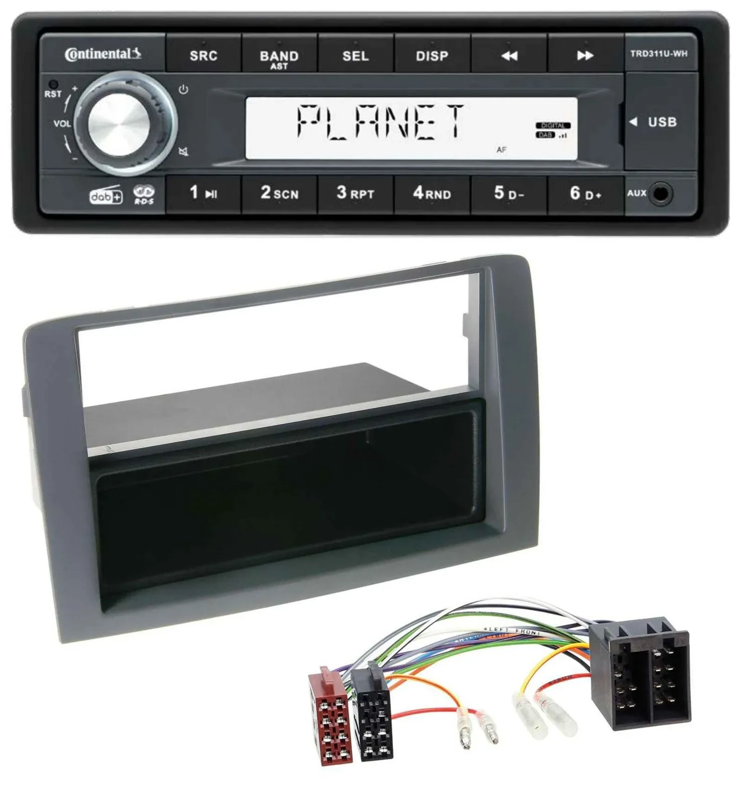 Continental MP3 AUX USB DAB 1DIN Autoradio für Fiat Idea (350, 03-11) - grau