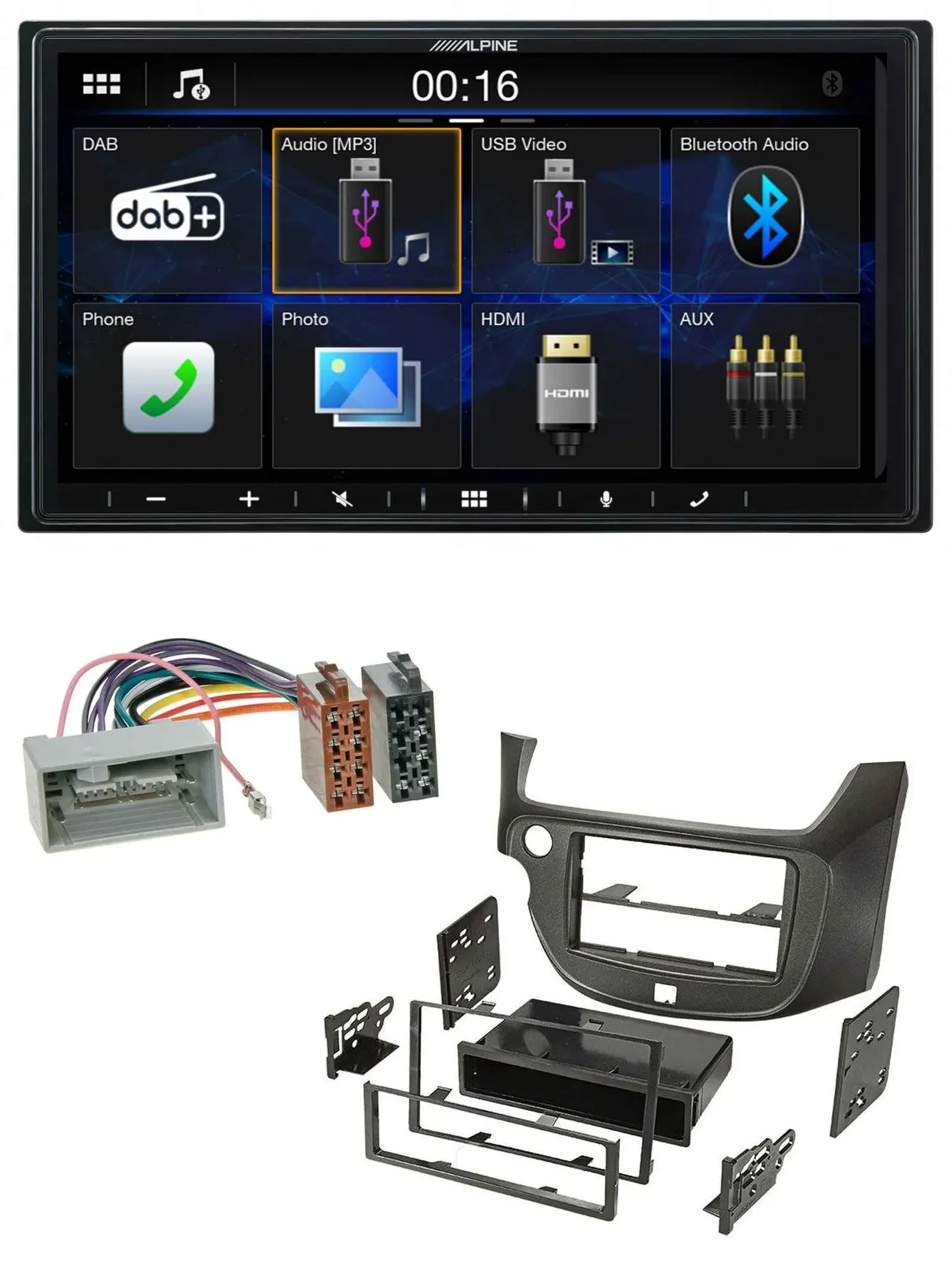 Alpine Bluetooth 2DIN MP3 DAB USB Autoradio für Honda Jazz ab 09 dunkelgrau