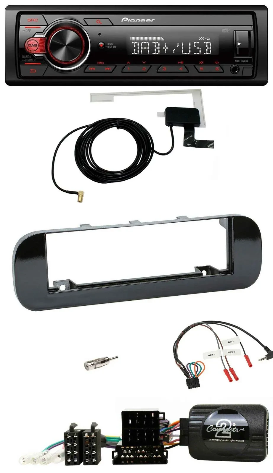 Автомагнитола Pioneer 1-DIN MP3 DAB USB для Fiat Panda (2012–2020) черный глянцевый, поддержка кнопок на руле