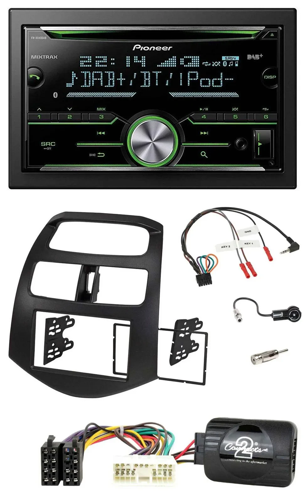 Автомагнитола Pioneer 2DIN, Bluetooth, DAB, USB, CD для Chevrolet Spark (KLM, 2012)