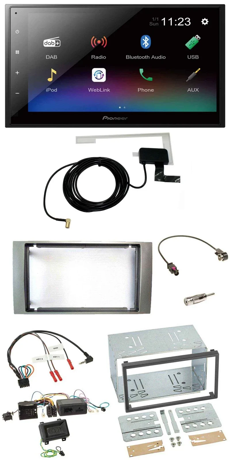 Pioneer DAB Lenkrad Bluetooth 2DIN USB Autoradio für Ford Kuga 2008-2012 silber