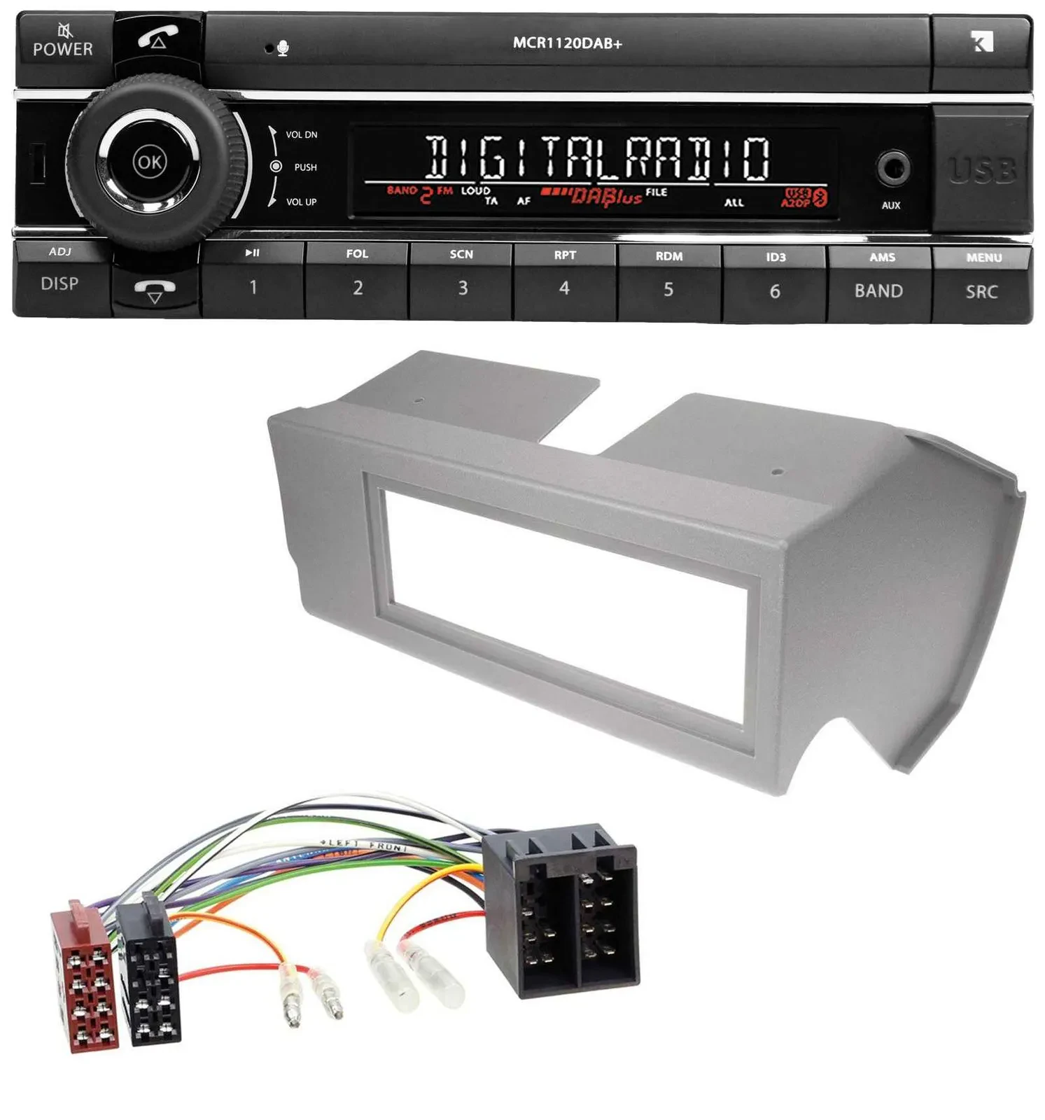 Автомагнитола Kienzle Bluetooth, MP3, USB, DAB для Fiat Panda (до 2002), серый