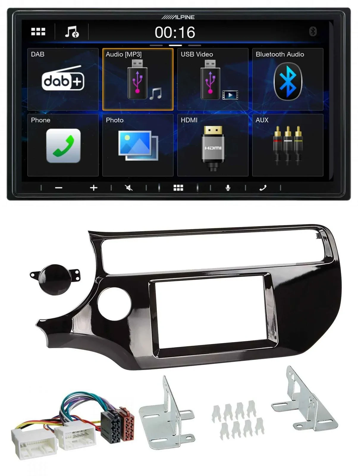 Alpine Bluetooth 2DIN MP3 DAB USB Autoradio für Kia Rio UB ab 15 piano-schwarz