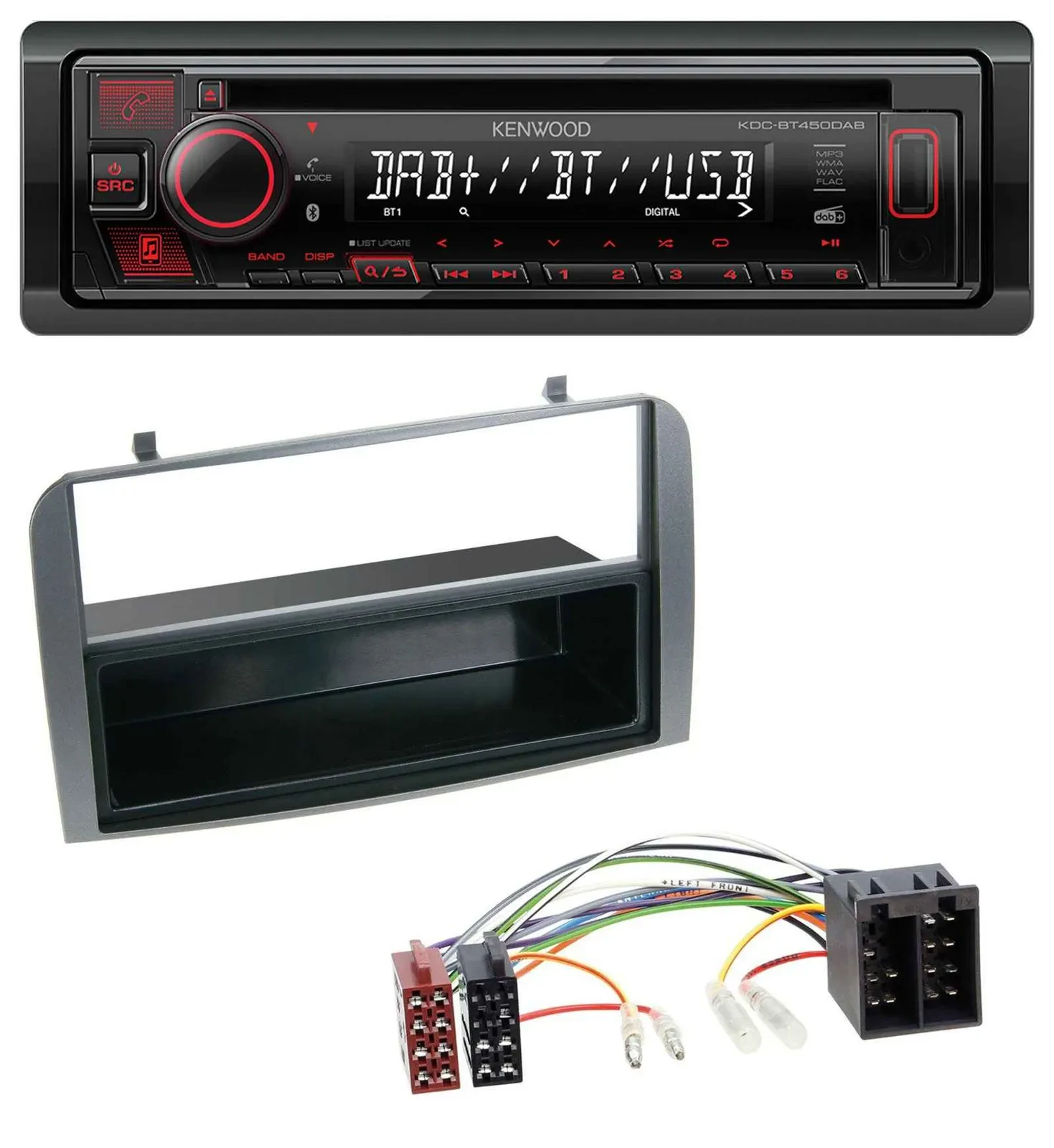 Kenwood MP3 CD USB Bluetooth DAB Autoradio für Alfa Romeo 147 GT Ablagefach anth