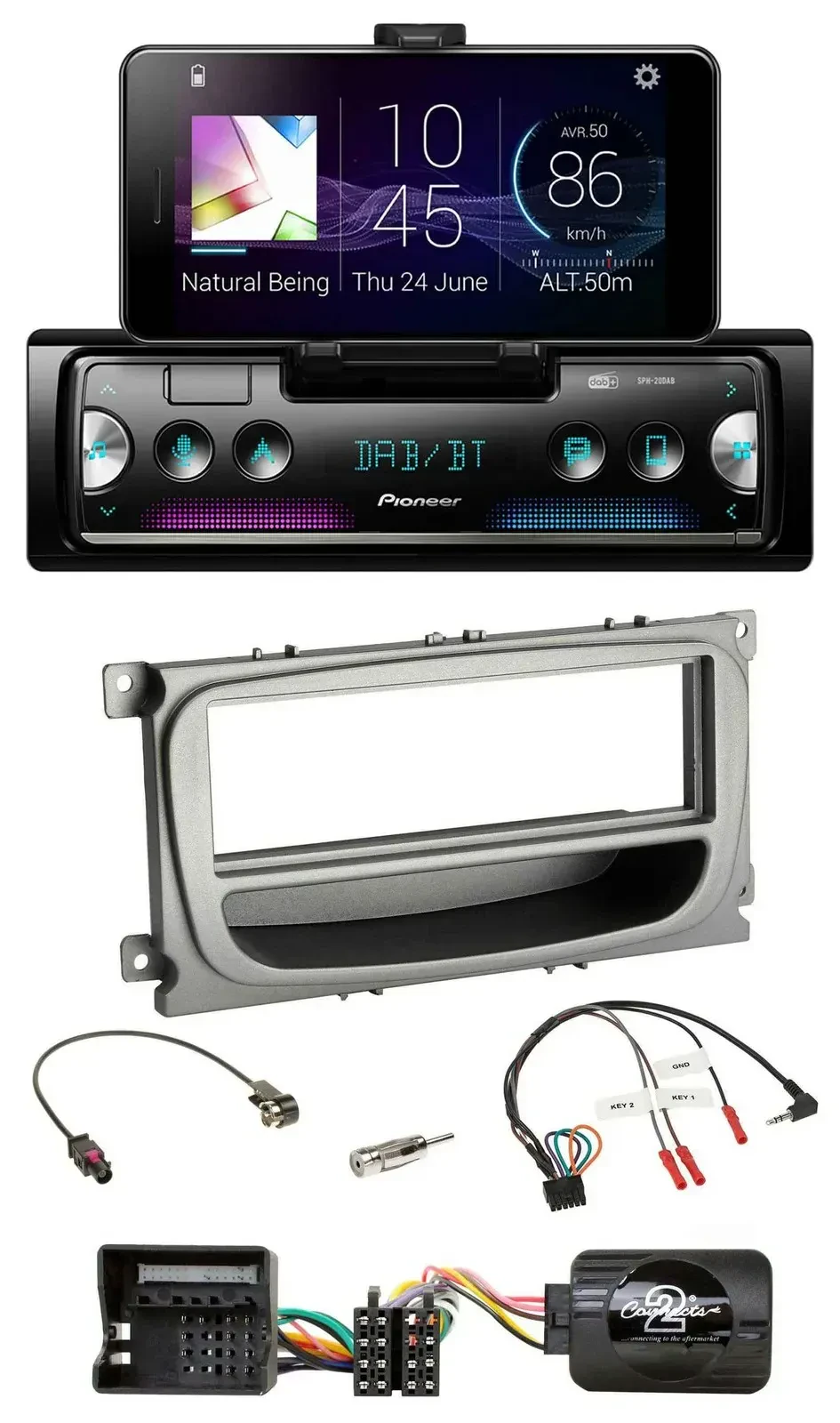 Автомагнитола Pioneer Bluetooth DAB USB для Ford Mondeo/S-Max (с 2007), серебристая