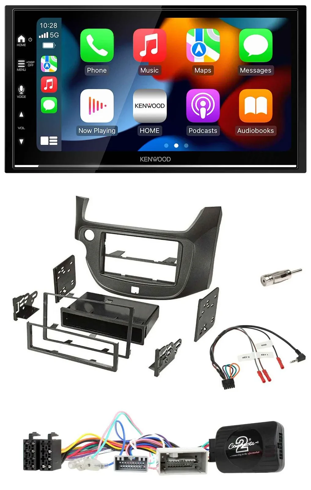 Kenwood DAB USB Bluetooth 2DIN Lenkrad Autoradio für Honda Jazz ab 14 dunkelgrau