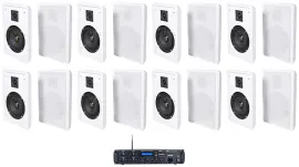 Rockville Rock Zone 8 Ch. Multi Room Home Receiver+(16) White Slim Wall Speakers