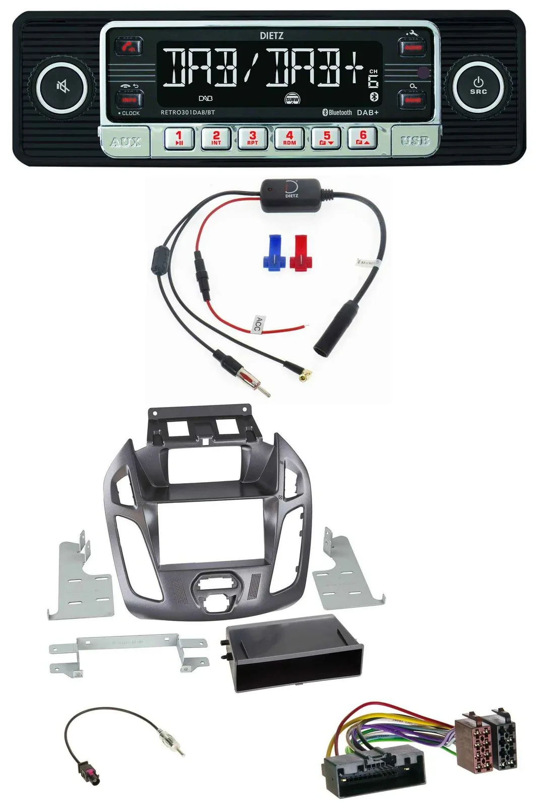 Dietz MP3 DAB Bluetooth USB Autoradio für Ford Transit Connect 12-18 Display Peg