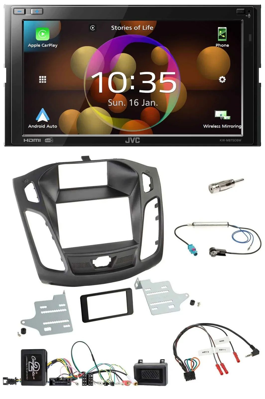 JVC DAB Lenkrad 2DIN Bluetooth USB Autoradio für Ford Focus 2011-2014