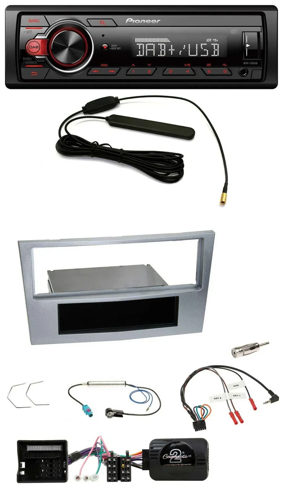 Автомагнитола для Opel Astra H/Zafira B/Corsa D Pioneer 1-DIN, DAB, USB, поддержка MP3, совместима с кнопками на руле, матовая