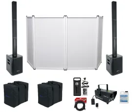 Rockville DJ Package w/ (2) TITAN PORTABLE ARRAY Speakers+Mic+LED Fogger+Facade