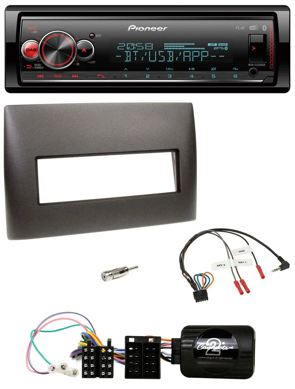 Автомагнитола Pioneer Bluetooth USB DAB для Fiat Stilo 2001–2007, черный