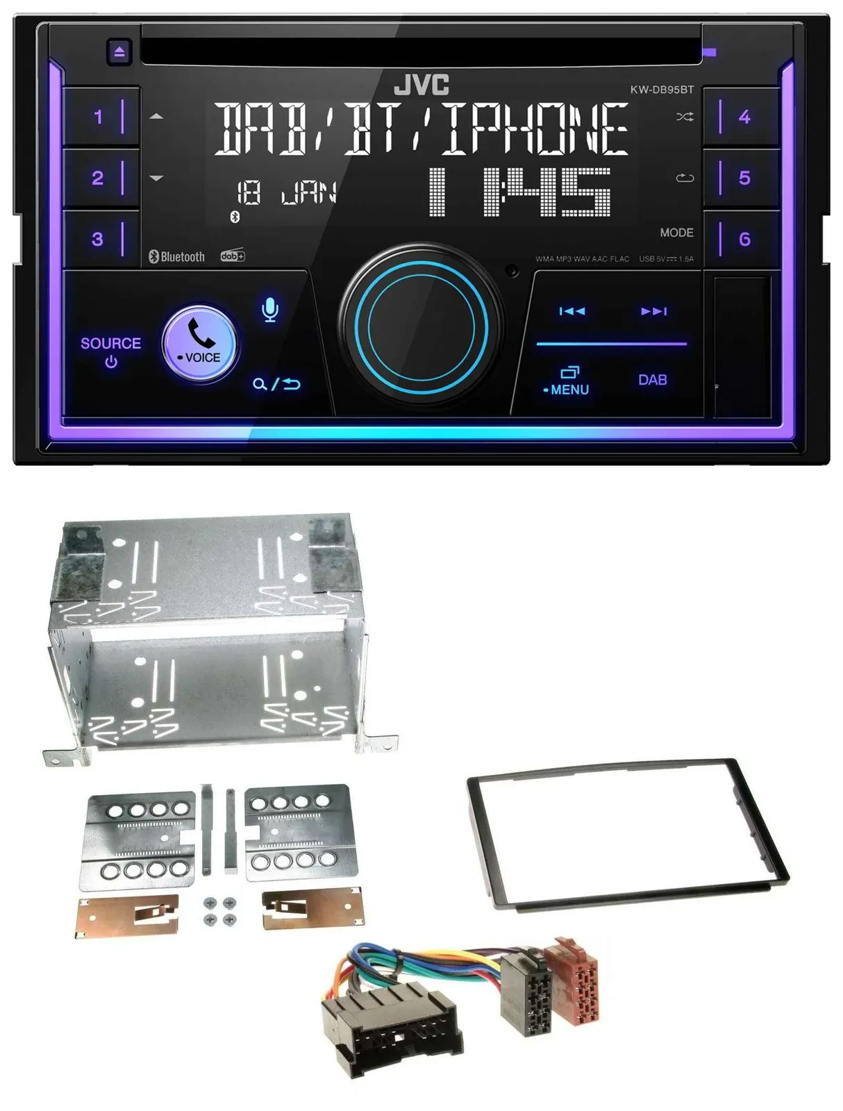 Автомагнитола JVC 2 DIN, CD, USB, Bluetooth, DAB для Hyundai Santa Fe SM (2004–2006)