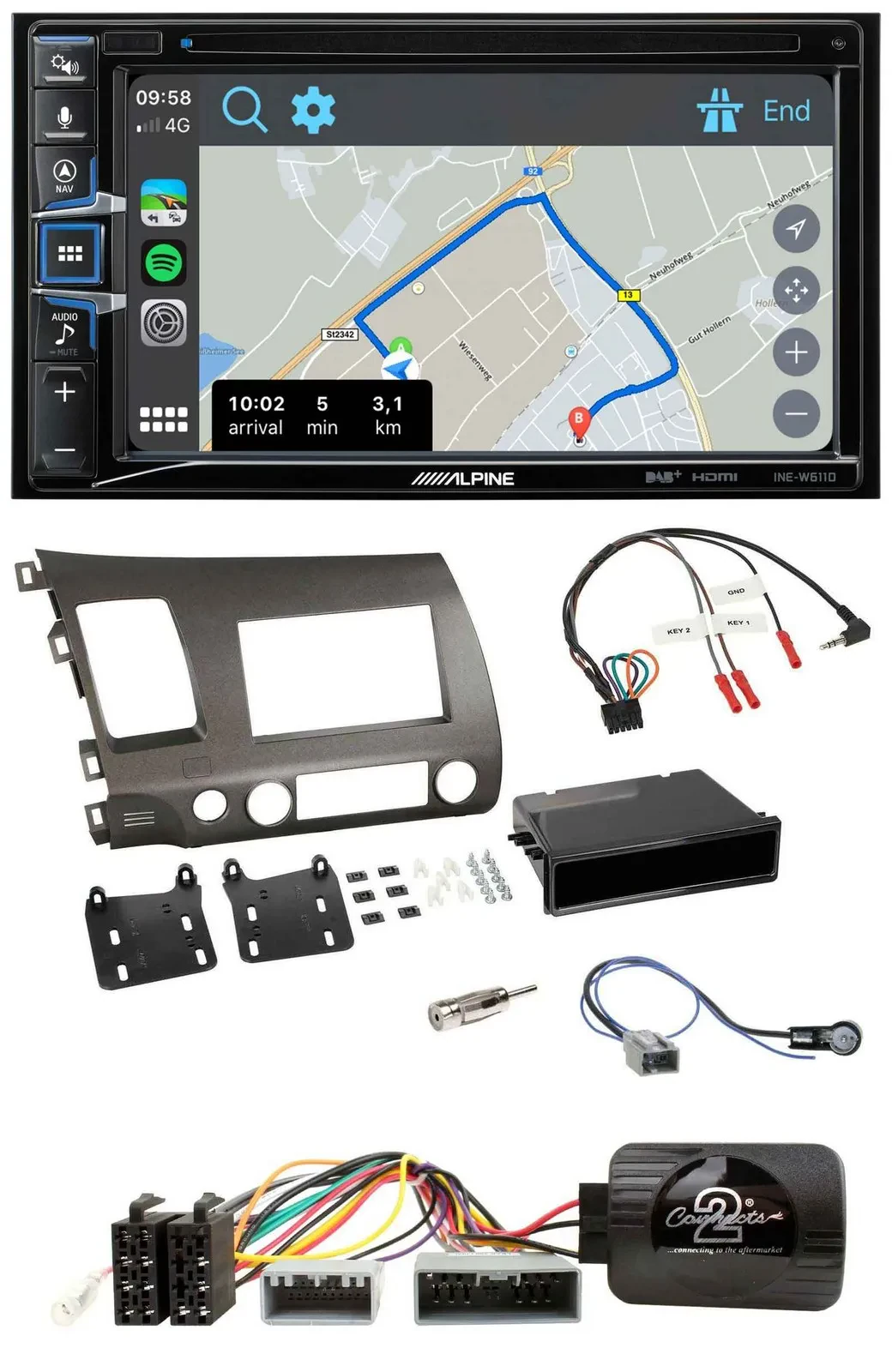 Alpine DAB TMC Bluetooth 2DIN USB Lenkrad Navigation für Honda Civic 06-10 Hybri