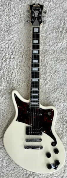 D'Angelico Premier Bedford Solid Body Electric Guitar, Antique White w/Bag
