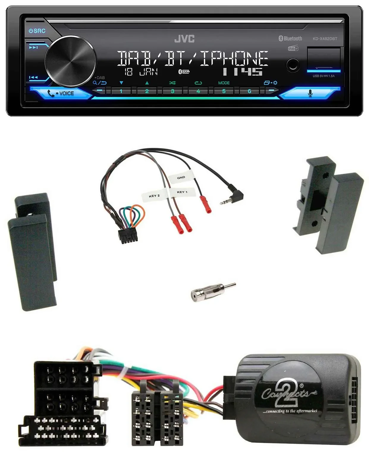 Автомагнитола JVC Bluetooth, DAB, USB для Seat Leon 2002–2006 и Toledo 2002–2004 с управлением с руля