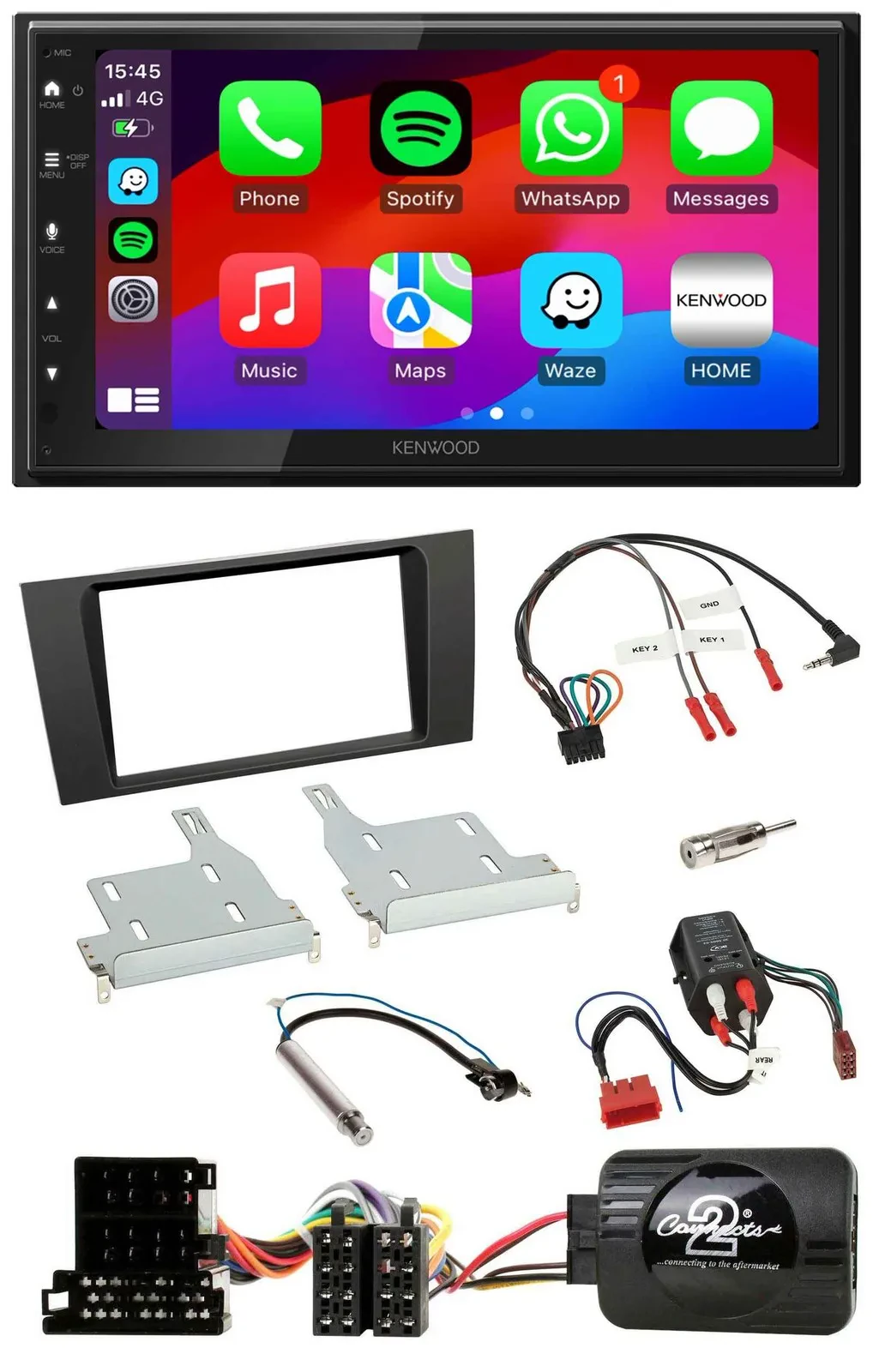 Kenwood Lenkrad USB DAB 2DIN Bluetooth Autoradio für Audi A4 99-01 BOSE Vollakti