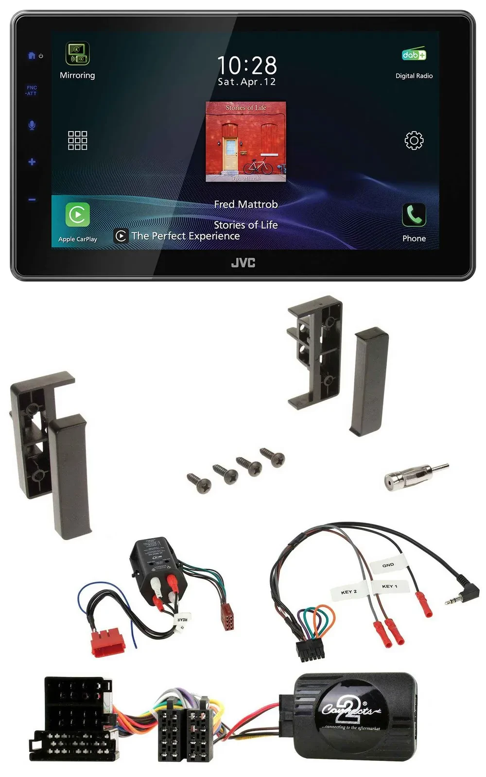 Автомобильная магнитола JVC DAB, Bluetooth, USB для Audi A3/A4/A6 99–00, поддержка управления на руле, совместима с Bose активной системой