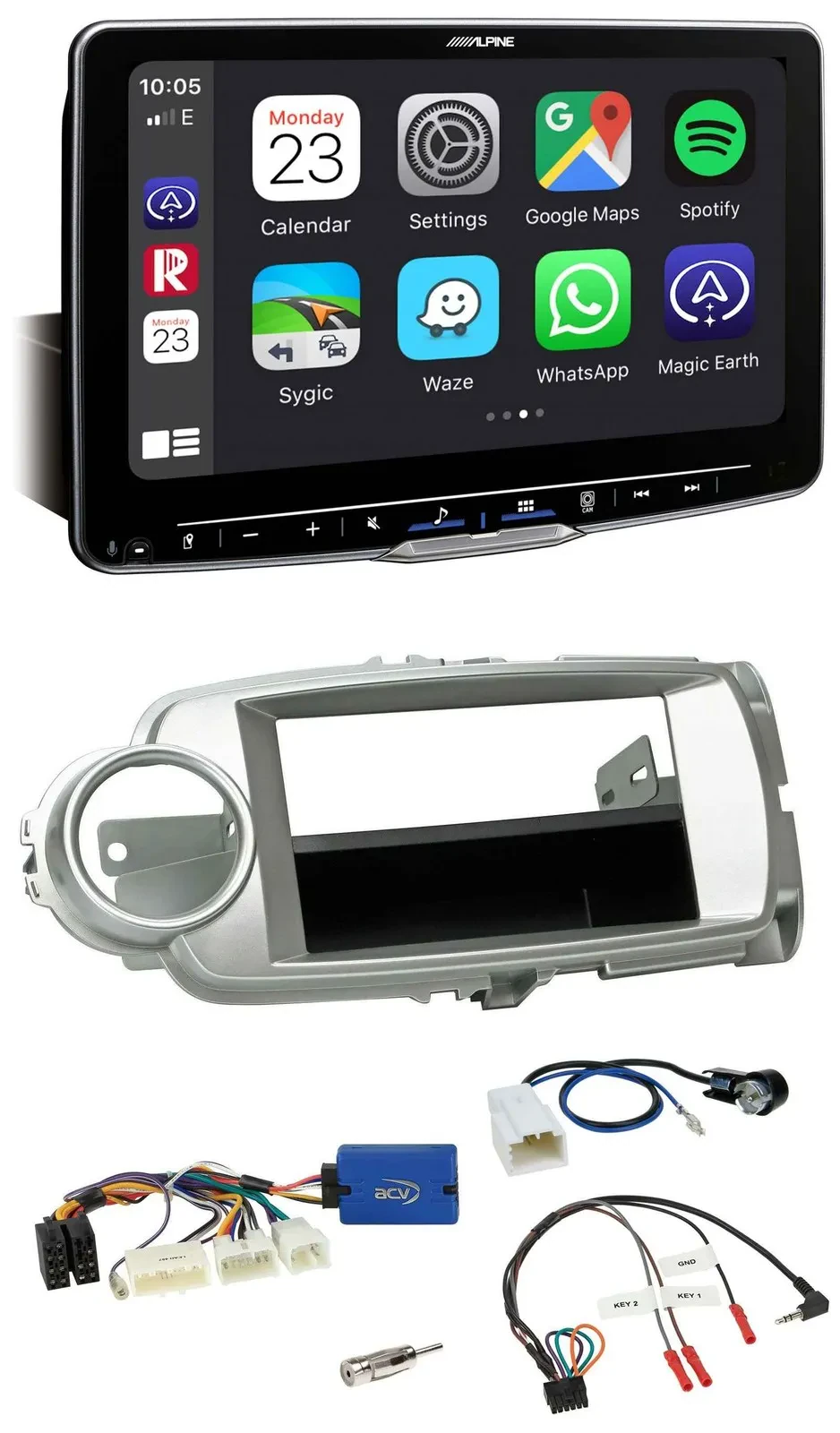 Alpine Bluetooth Lenkrad USB DAB Autoradio für Toyota Yaris 2011-2014 silber 28-