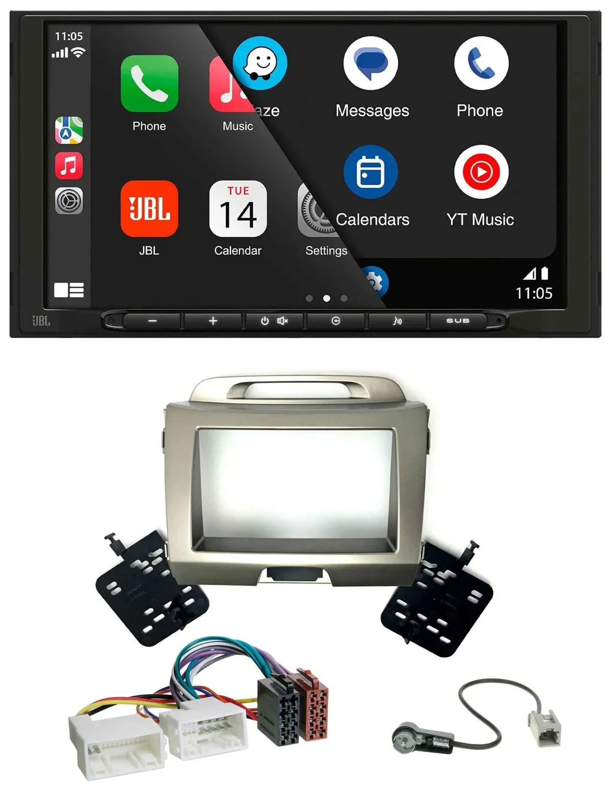 JBL USB 2DIN MP3 Bluetooth AUX Autoradio für Kia Sportage 3 SL 10-15 silber