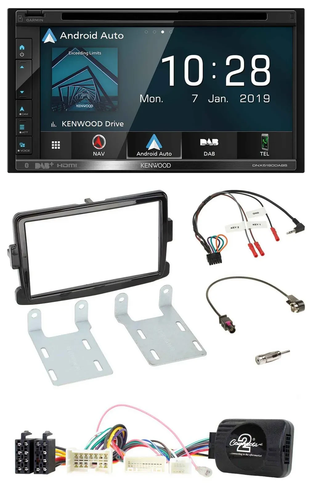 Kenwood DAB TMC USB 2DIN Lenkrad Bluetooth Navigation für Dacia Sandero ab 13 pi