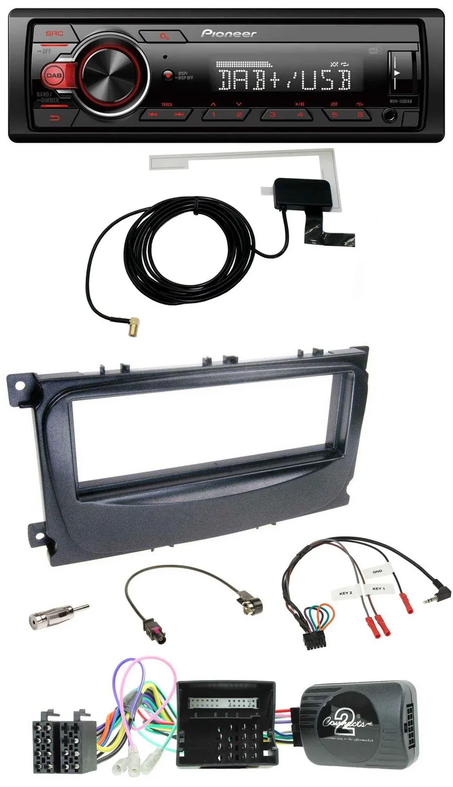 Pioneer 1DIN MP3 DAB USB Lenkrad Autoradio für Ford Mondeo S-Max 2007-14 Can-Bus