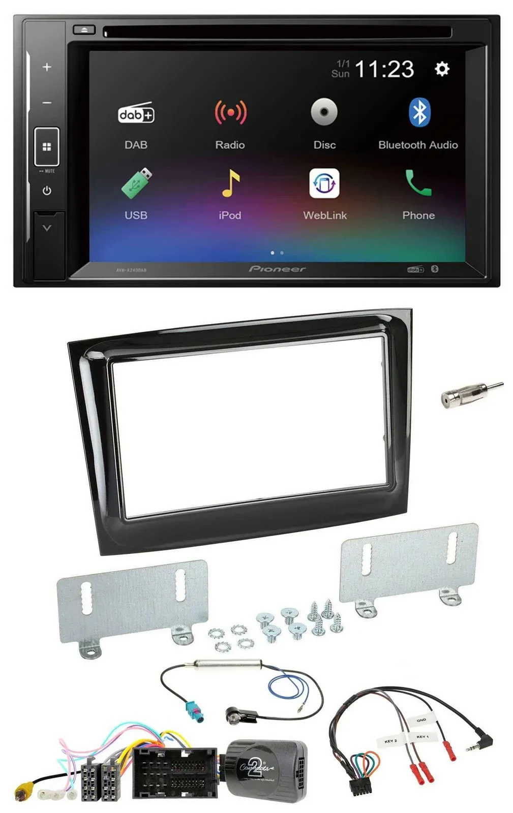 Автомагнитола Pioneer 2DIN Bluetooth USB DAB DVD для Fiat Doblo (с 2015), черный (piano black)