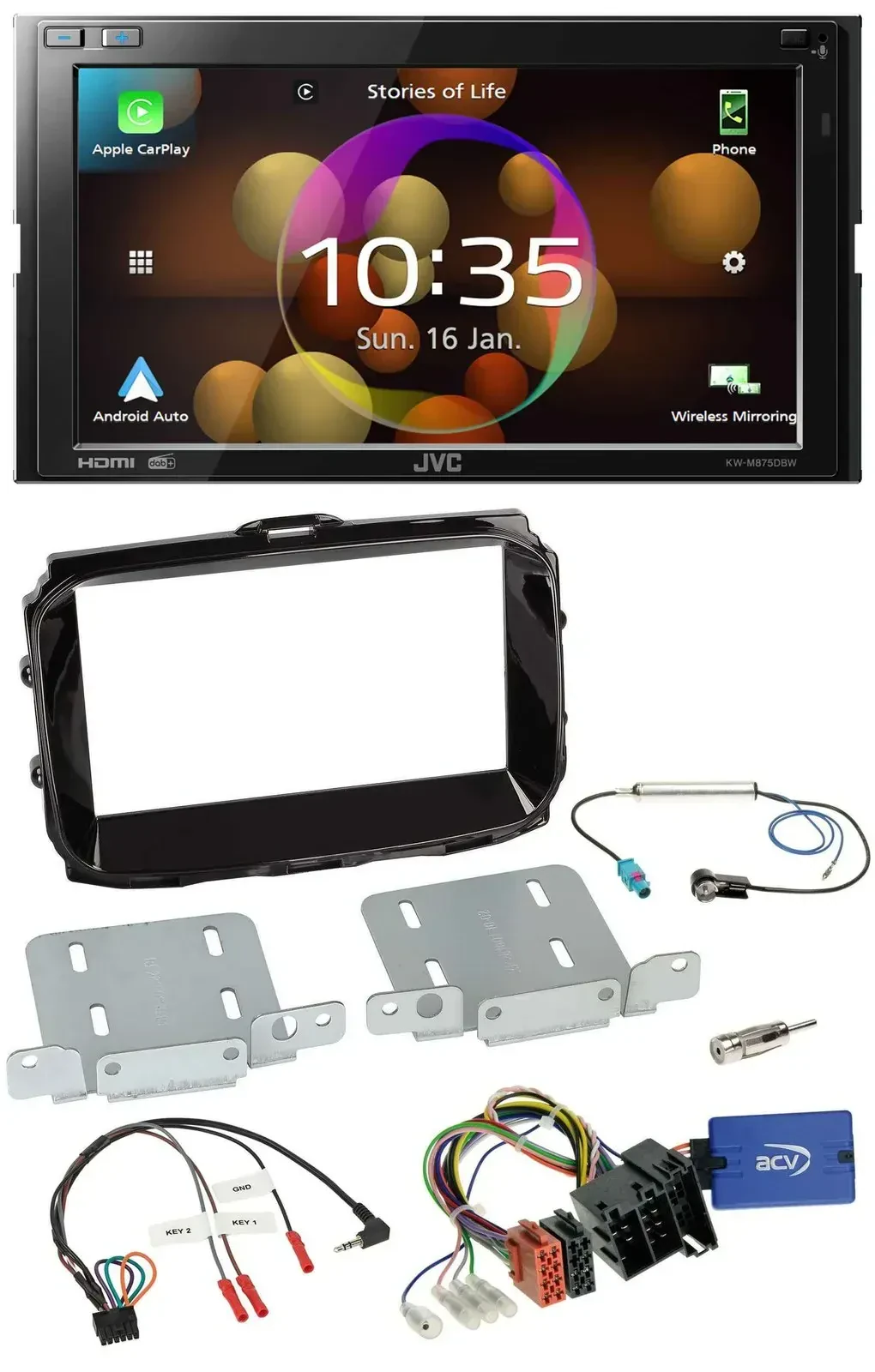 Автомагнитола JVC 2 DIN, DAB, Bluetooth, USB, для Alfa Romeo Giulietta (2013–2021), ISO