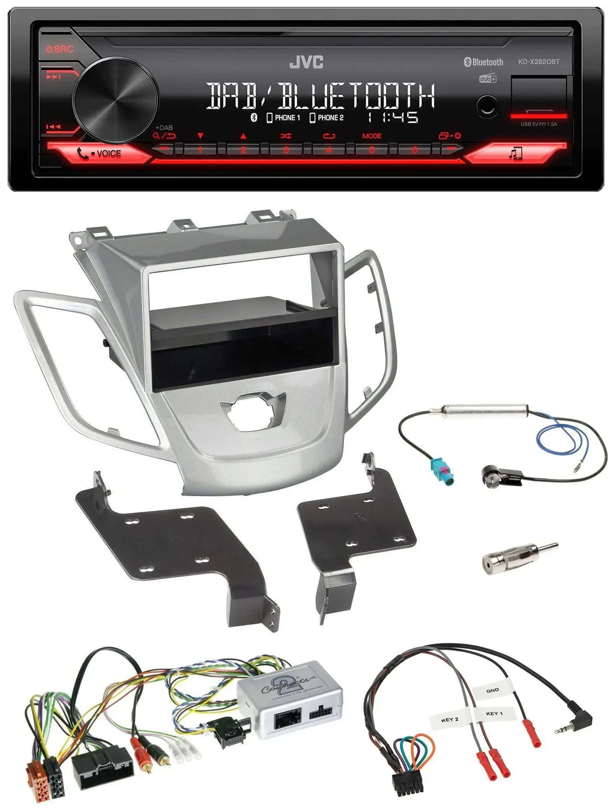 Автомагнитола JVC Bluetooth USB DAB для Ford Fiesta 2010–2017 без дисплея