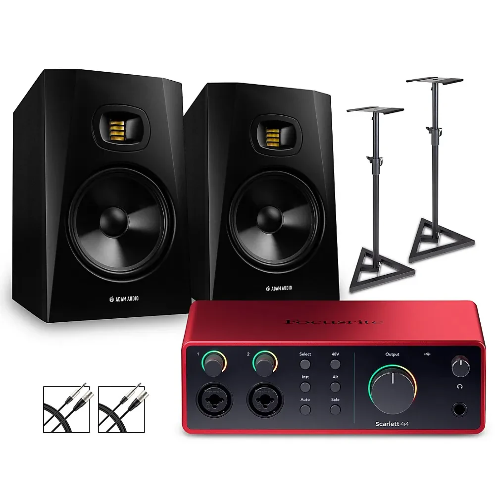 Focusrite Scarlett 4i4 Gen 4 Adam Audio Monitors (Stands & Cables Included) T8V