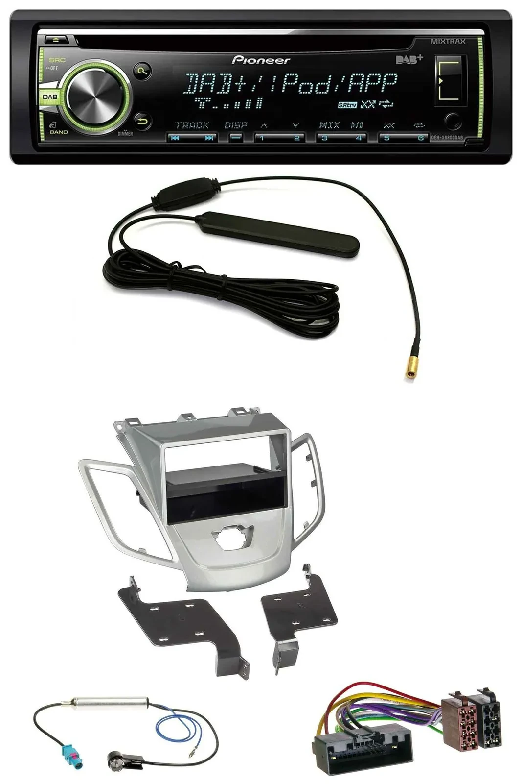 Автомагнитола Pioneer для Ford Fiesta JA8 (2010–2017), CD/MP3, USB, AUX, DAB, серебристая