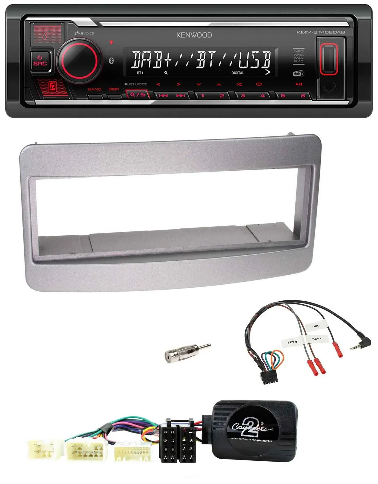 Kenwood Lenkrad Bluetooth USB DAB Autoradio für Toyota RAV 4 2001-2006 dunkelsil