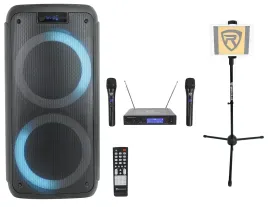 Rockville ROCK PARTY Dual 8" Karaoke Machine System+2 Wireless Mics+Tablet Stand